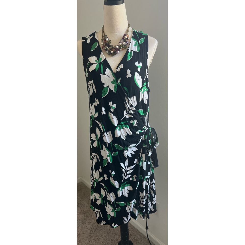 A New Day Faux Wrap‎ Dress Women XXL Floral Excellent V-Neck Sleeveless